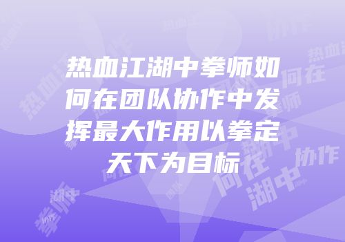 热血江湖中拳师如何在团队协作中发挥最大作用以拳定天下为目标