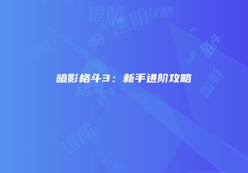 暗影格斗3：新手进阶攻略