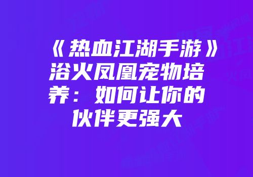 《热血江湖手游》浴火凤凰宠物培养：如何让你的伙伴更强大