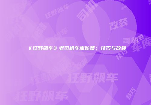 《狂野飙车》老司机车库秘籍：技巧与改装