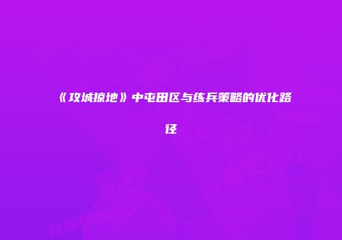 《攻城掠地》中屯田区与练兵策略的优化路径