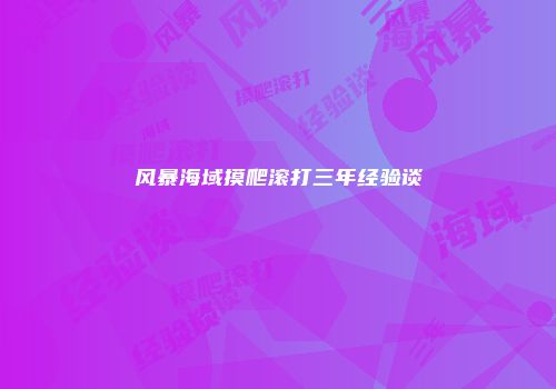 风暴海域摸爬滚打三年经验谈