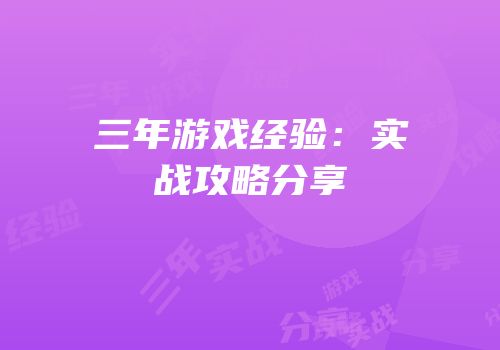 三年游戏经验：实战攻略分享