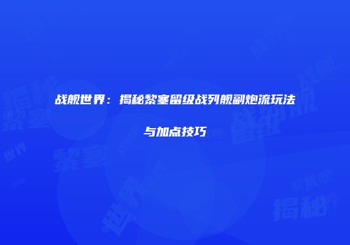 战舰世界：揭秘黎塞留级战列舰副炮流玩法与加点技巧