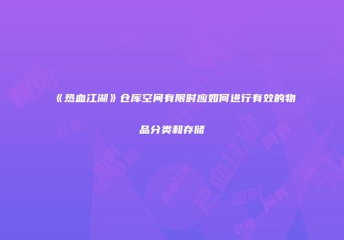 《热血江湖》仓库空间有限时应如何进行有效的物品分类和存储