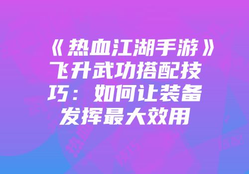 《热血江湖手游》飞升武功搭配技巧：如何让装备发挥最大效用