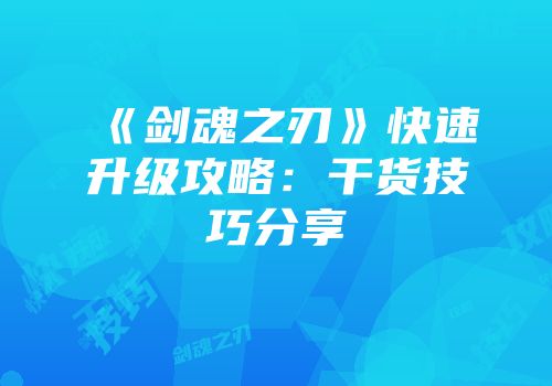 《剑魂之刃》快速升级攻略：干货技巧分享