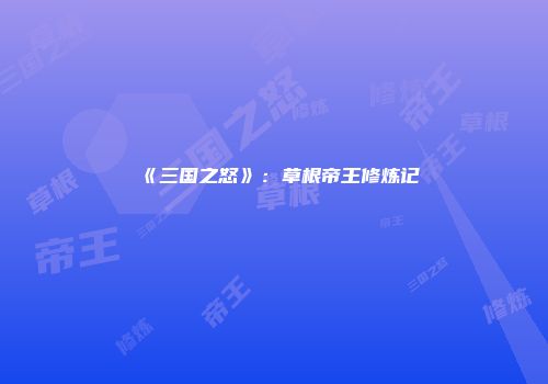 《三国之怒》：草根帝王修炼记