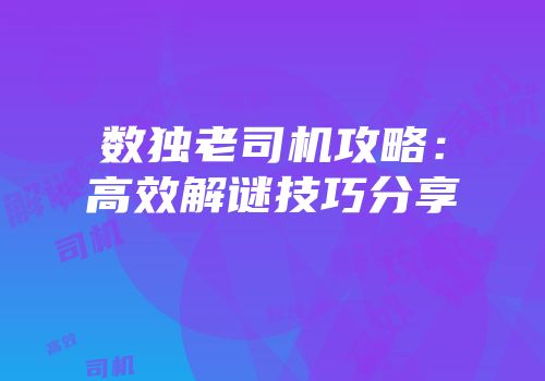 数独老司机攻略：高效解谜技巧分享