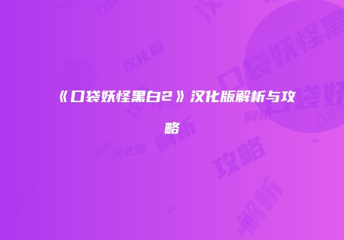 《口袋妖怪黑白2》汉化版解析与攻略