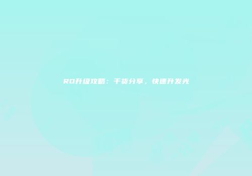 RO升级攻略：干货分享，快速升发光