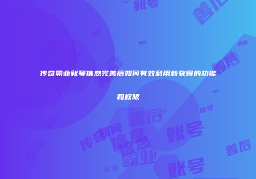 传奇霸业账号信息完善后如何有效利用新获得的功能和权限