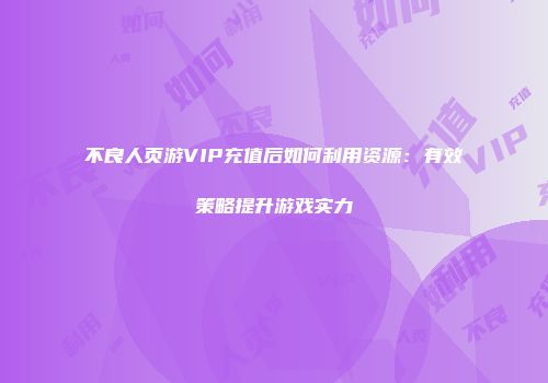 不良人页游VIP充值后如何利用资源：有效策略提升游戏实力