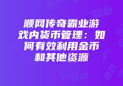 顺网传奇霸业游戏内货币管理：如何有效利用金币和其他资源