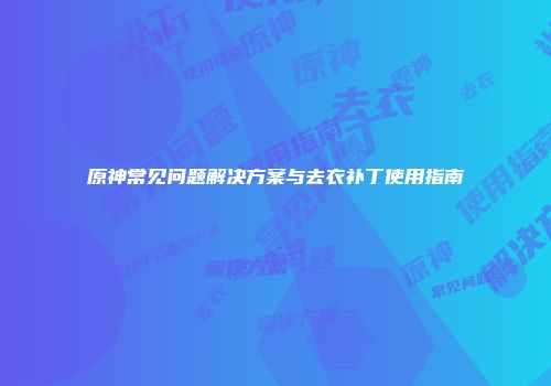 原神常见问题解决方案与去衣补丁使用指南