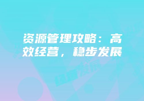 资源管理攻略：高效经营，稳步发展