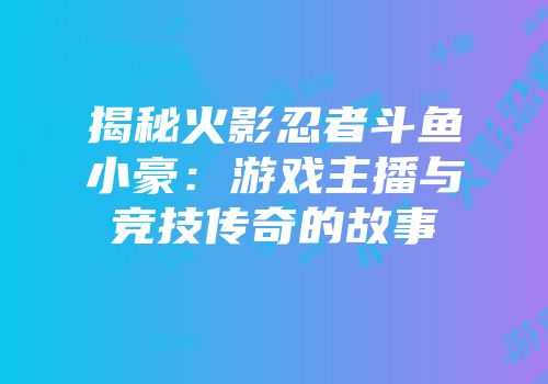 揭秘火影忍者斗鱼小豪：游戏主播与竞技传奇的故事