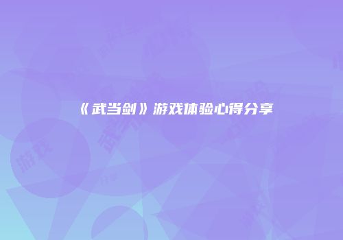 《武当剑》游戏体验心得分享