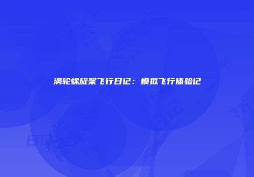 涡轮螺旋桨飞行日记：模拟飞行体验记