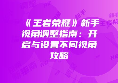 《王者荣耀》新手视角调整指南：开启与设置不同视角攻略