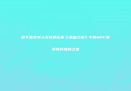 对于喜欢单人游玩的玩家《热血江湖》中的NPC搜索有何独到之处