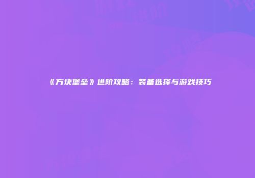 《方块堡垒》进阶攻略：装备选择与游戏技巧