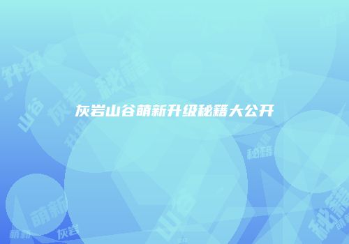 灰岩山谷萌新升级秘籍大公开