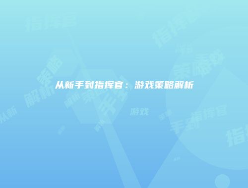 从新手到指挥官：游戏策略解析
