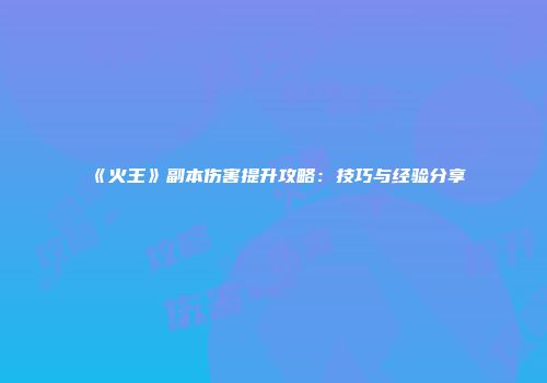 《火王》副本伤害提升攻略：技巧与经验分享