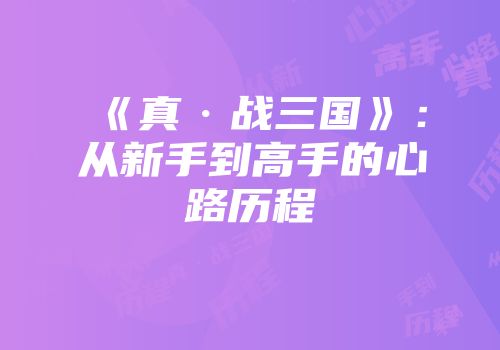 《真·战三国》：从新手到高手的心路历程