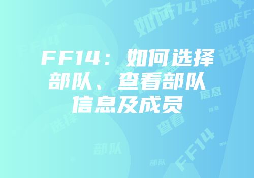 FF14：如何选择部队、查看部队信息及成员