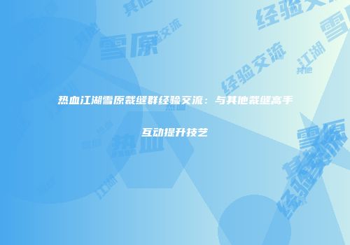 热血江湖雪原裁缝群经验交流：与其他裁缝高手互动提升技艺