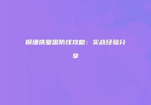 铜墙铁壁国防线攻略：实战经验分享