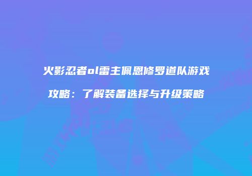 火影忍者ol雷主佩恩修罗道队游戏攻略：了解装备选择与升级策略