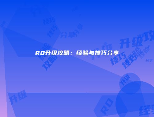 RO升级攻略：经验与技巧分享