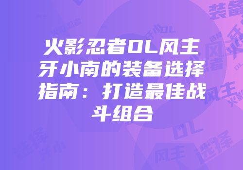 火影忍者OL风主牙小南的装备选择指南：打造最佳战斗组合