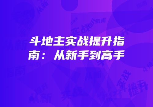 斗地主实战提升指南：从新手到高手