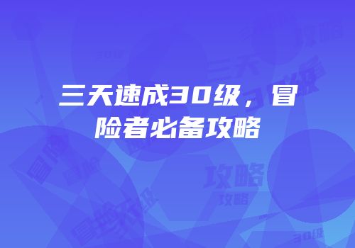 三天速成30级，冒险者必备攻略