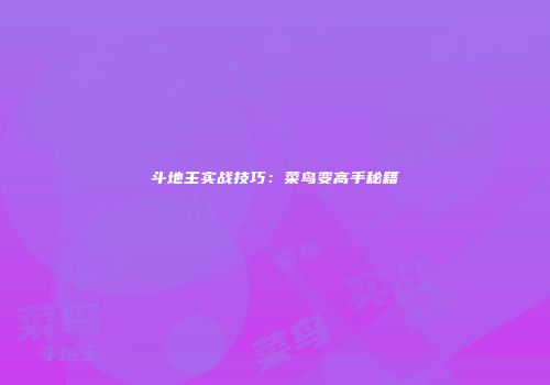 斗地主实战技巧：菜鸟变高手秘籍