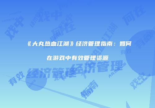 《大丸热血江湖》经济管理指南:如何在游戏中有效管理资源