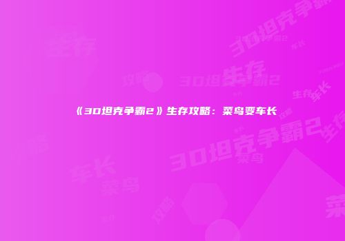《3D坦克争霸2》生存攻略：菜鸟变车长