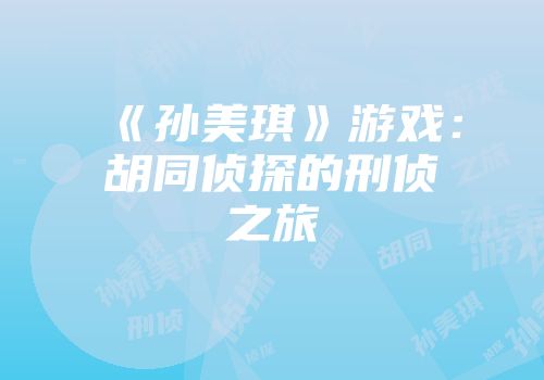 《孙美琪》游戏：胡同侦探的刑侦之旅