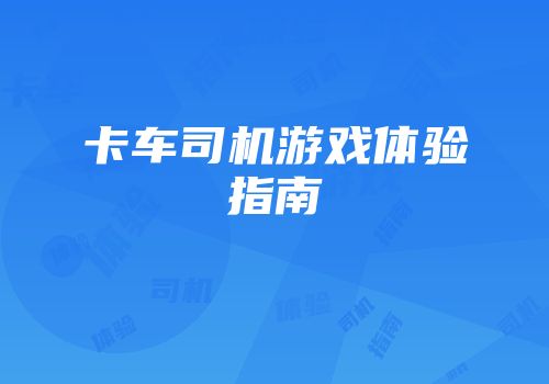 卡车司机游戏体验指南
