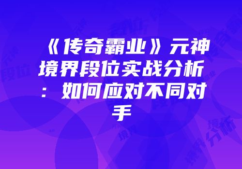 《传奇霸业》元神境界段位实战分析：如何应对不同对手