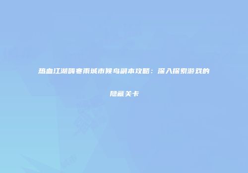 热血江湖嗨寒雨城市候鸟副本攻略：深入探索游戏的隐藏关卡