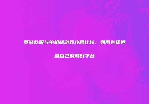 页游私服与单机版游戏攻略比较：如何选择适合自己的游戏平台
