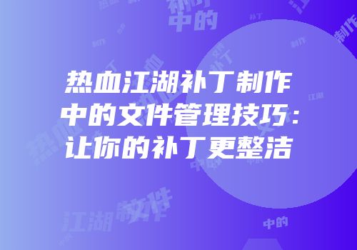 热血江湖补丁制作中的文件管理技巧：让你的补丁更整洁