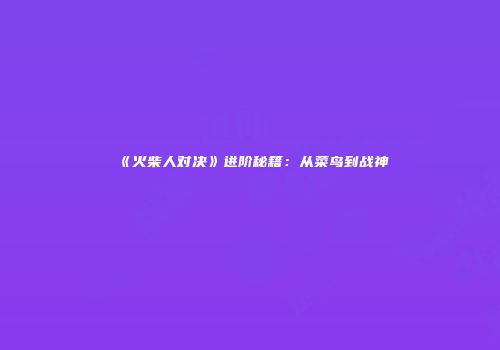 《火柴人对决》进阶秘籍：从菜鸟到战神