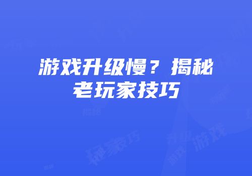 游戏升级慢？揭秘老玩家技巧