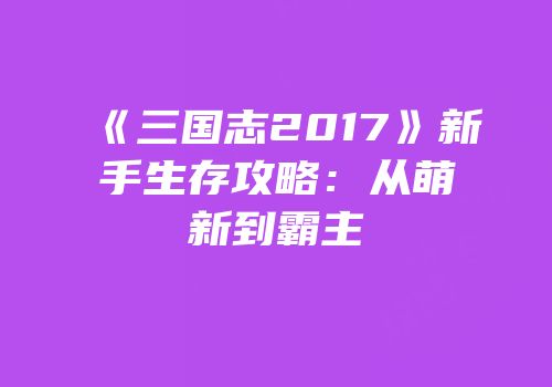 《三国志2017》新手生存攻略：从萌新到霸主